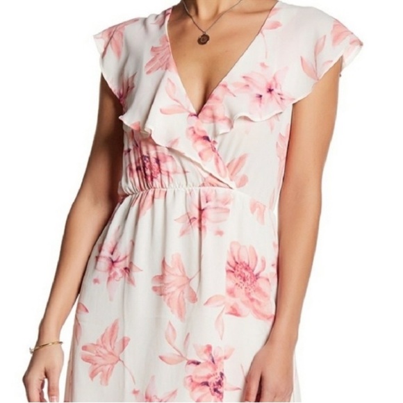 2Pc Seersucker Dress Stripe Blue/White & Lush Chiffon Ruffle Faux Wrap Pink Sm - Picture 4 of 13